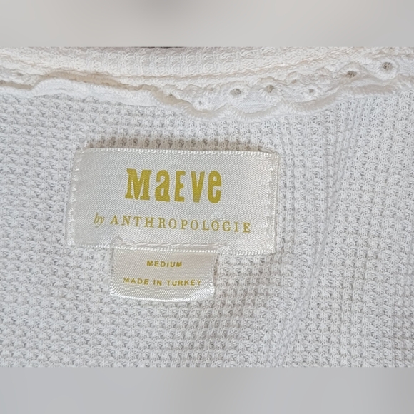 Anthropologie Maeve Samina Babydoll Tiered Thermal Top Womens M Cream Waffle Kni - Picture 7 of 10